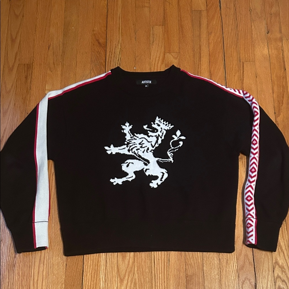Artistix Black Sweater with White Lion Design Size Medium